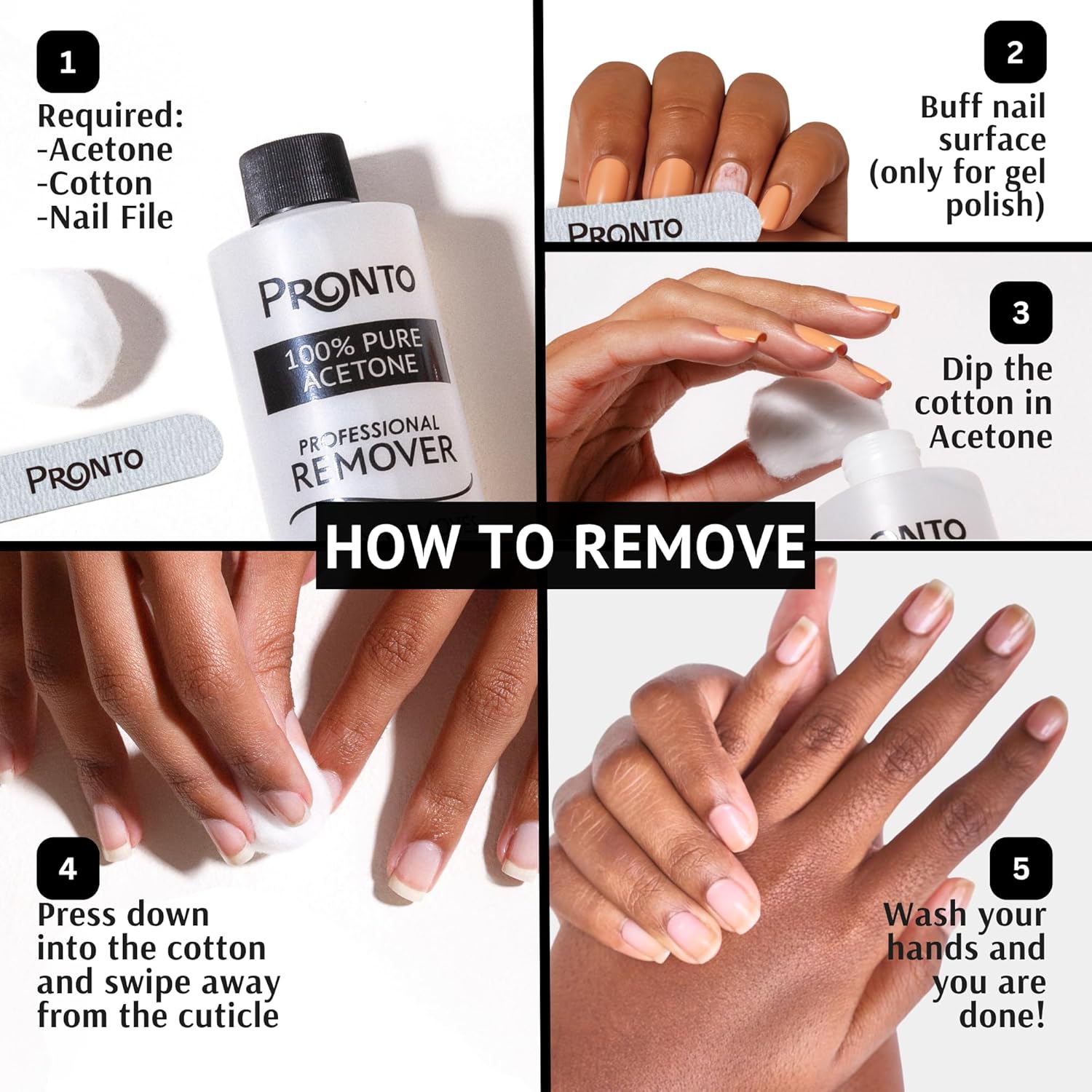 Pronto 100% Acetone Gel Nail Polish Remover - Gel Polish Remover for Nails | Acetone Nail Polish Remover For Nails for Removal of Glue, Gel, Acrylic & Dip | Gel Polish Remover, 8 Fl oz