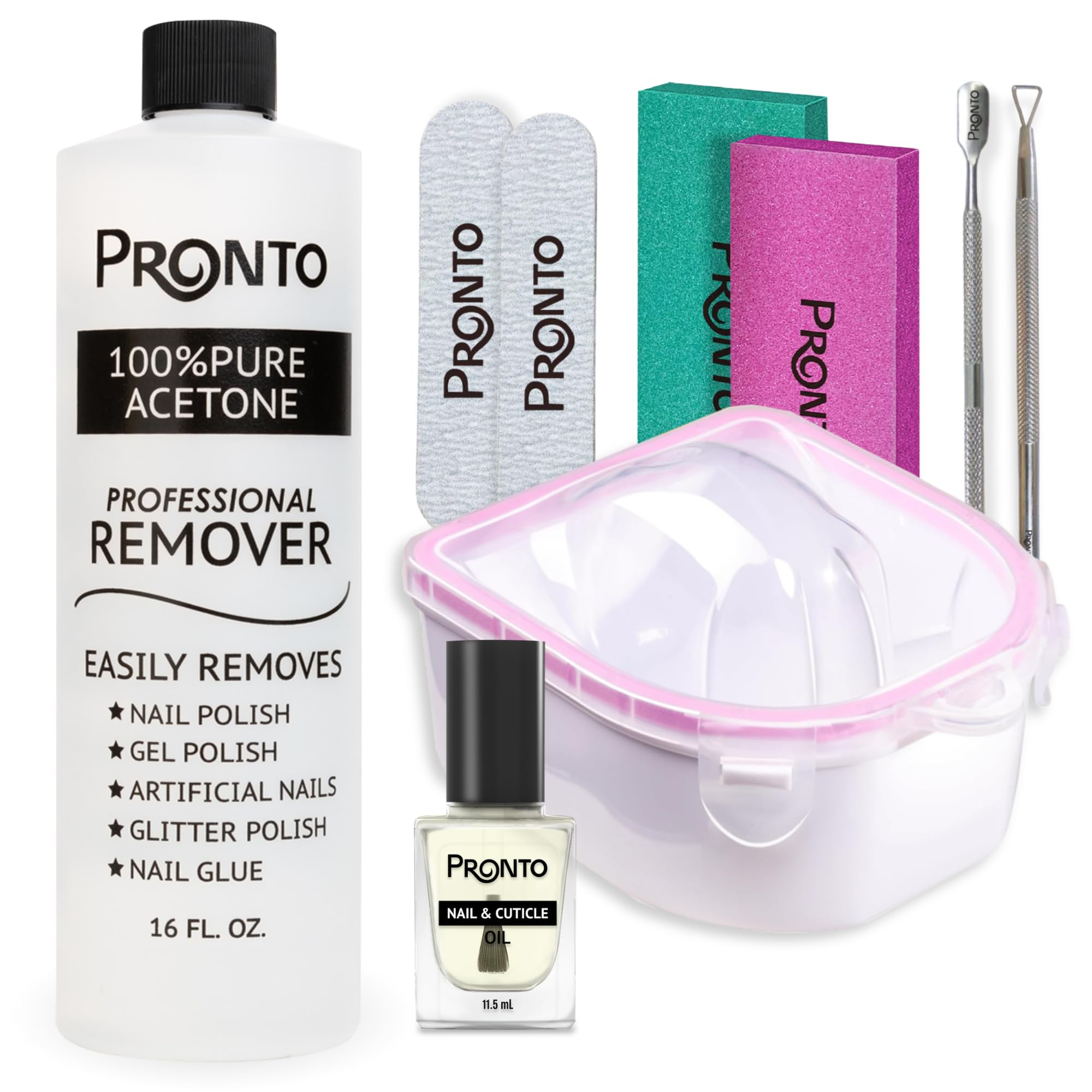 Pronto 100% Acetone Gel Nail Polish Remover - Gel Polish Remover for Nails | Acetone Nail Polish Remover For Nails for Removal of Glue, Gel, Acrylic & Dip | Gel Polish Remover, 8 Fl oz