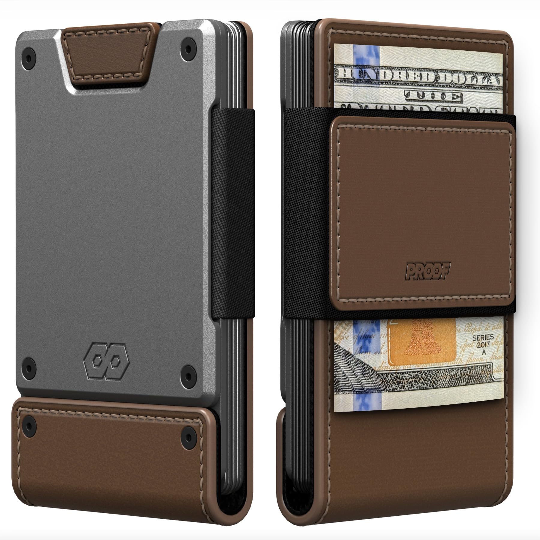 PROOF Wallet | Slim Minimalist Wallets for Men | Leather & Metal | RFID Wallet | Front/Back Pocket | Gift Box | Veteran Owned