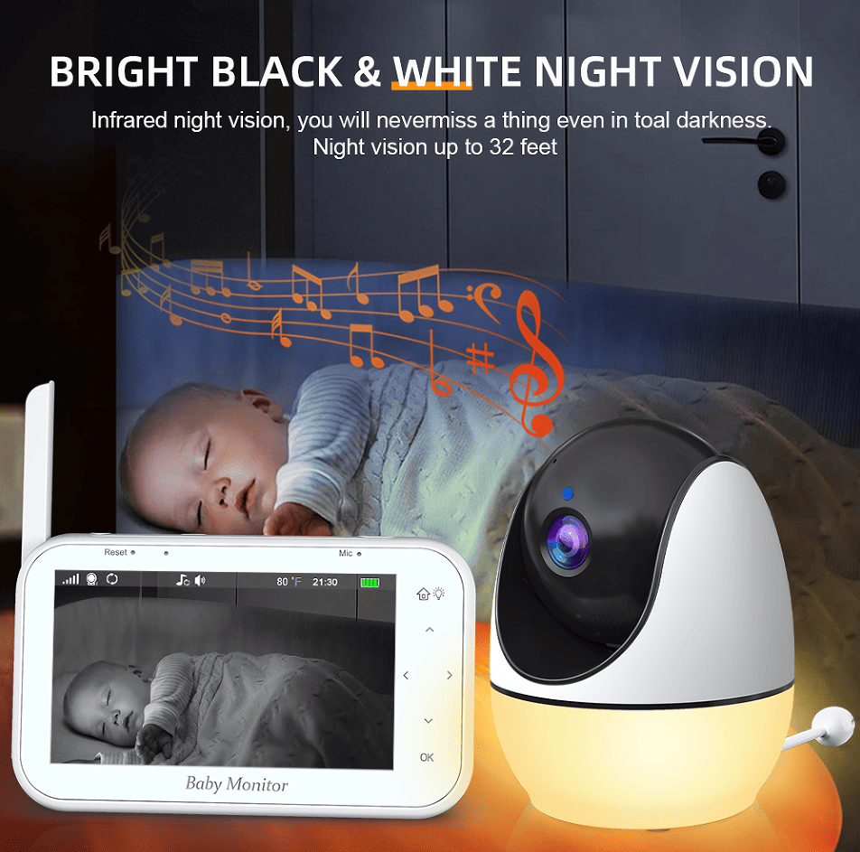 PSABM200S Baby Motion Monitor Temperature Monitor Micro SD (4-32GB) option 4.3Inch IPS IR Night Vision Video Dual Audio HD 1920 * 1080