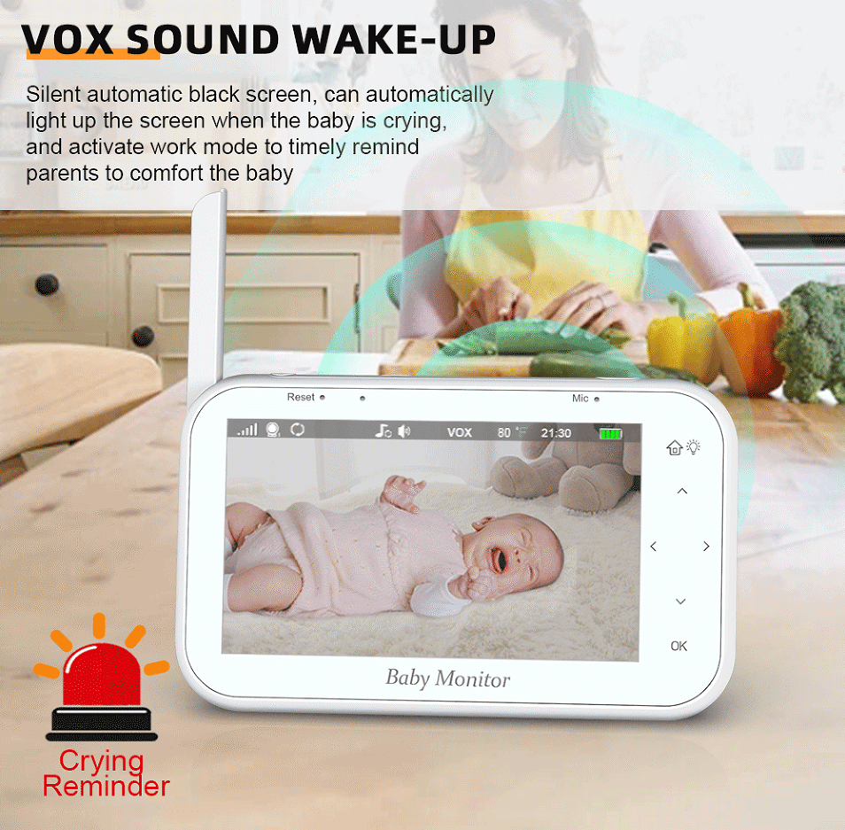 PSABM200S Baby Motion Monitor Temperature Monitor Micro SD (4-32GB) option 4.3Inch IPS IR Night Vision Video Dual Audio HD 1920 * 1080