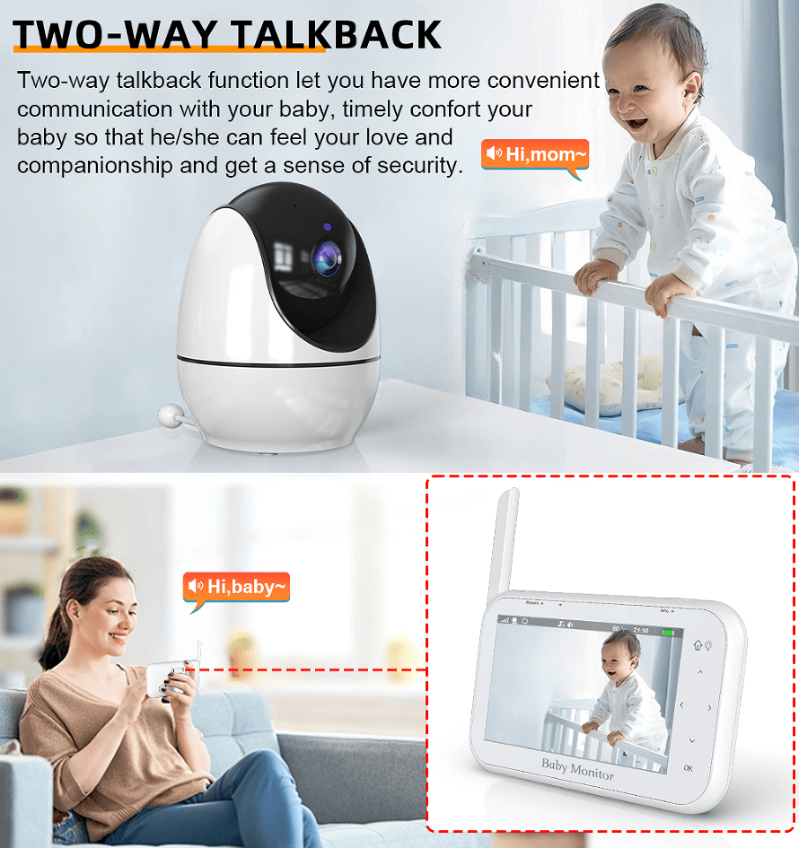 PSABM200S Baby Motion Monitor Temperature Monitor Micro SD (4-32GB) option 4.3Inch IPS IR Night Vision Video Dual Audio HD 1920 * 1080