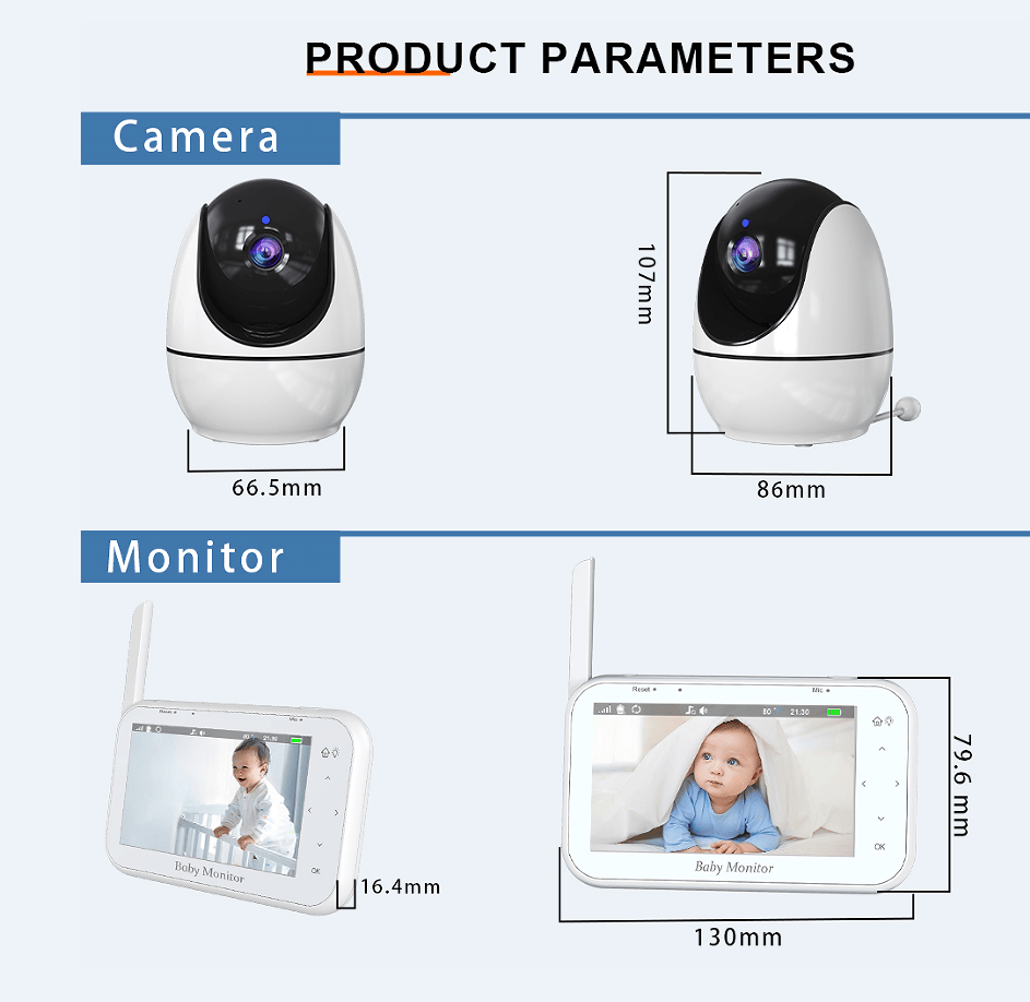 PSABM200S Baby Motion Monitor Temperature Monitor Micro SD (4-32GB) option 4.3Inch IPS IR Night Vision Video Dual Audio HD 1920 * 1080