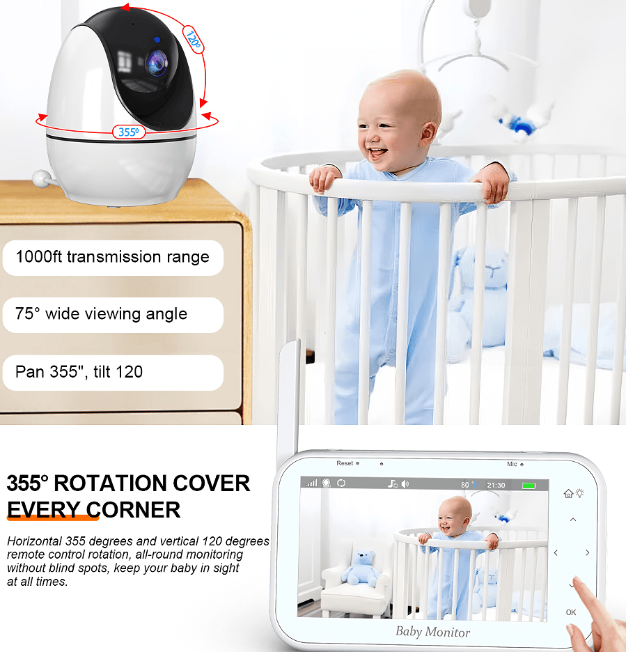 PSABM200S Baby Motion Monitor Temperature Monitor Micro SD (4-32GB) option 4.3Inch IPS IR Night Vision Video Dual Audio HD 1920 * 1080