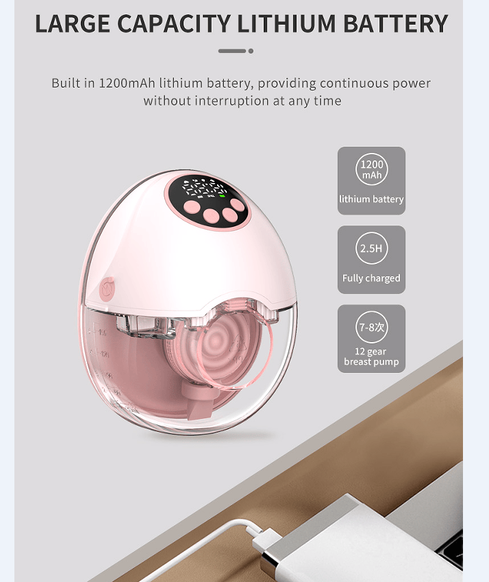 PSMY382 wearable electric breast pump 150min ultra-thin breast pump without PVC massage / breast pump / inverter / automatic 12 functions 320mmHg without BPA,
