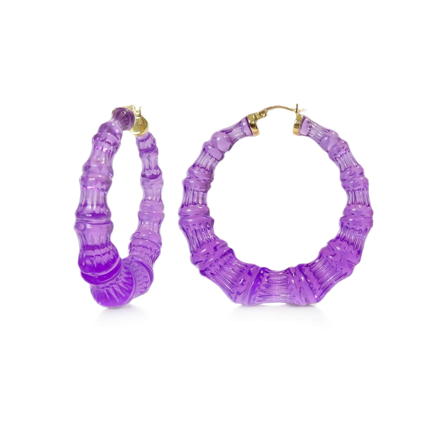 Purple Grape Lucite Bamboo Hoop Earrings