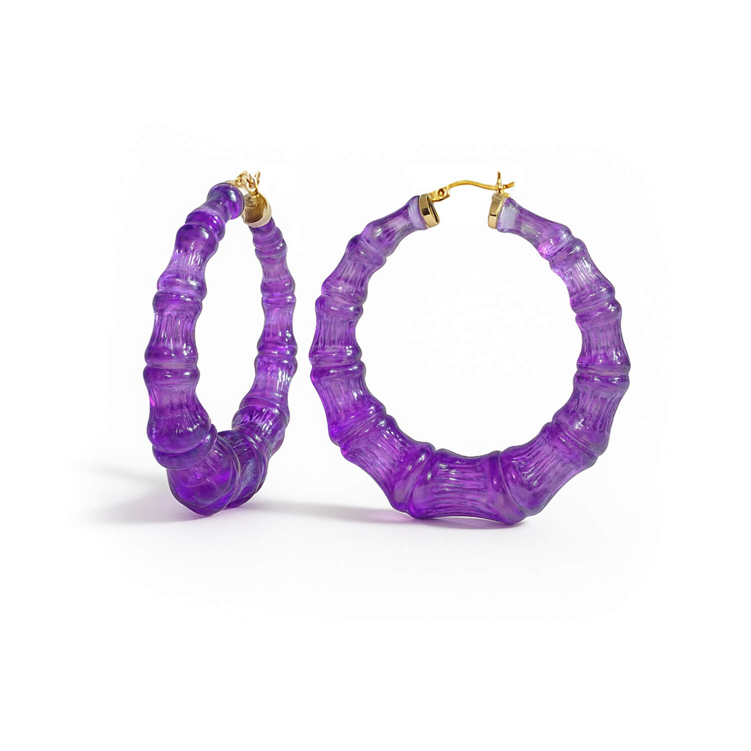 Purple Grape Lucite Bamboo Hoop Earrings