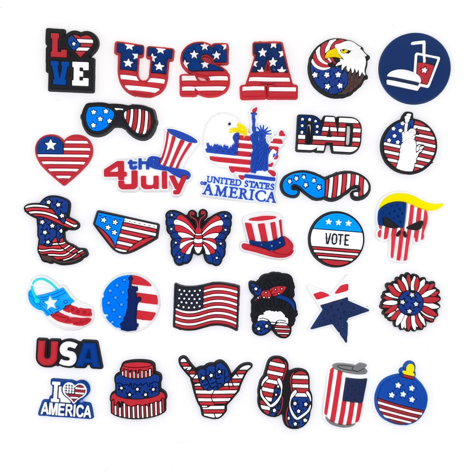 PVC Shoe Charms for Clog Sandals, USA Flag, Dancing, Cheerleading, DIY Shoe Decoration Charms, Party Favor