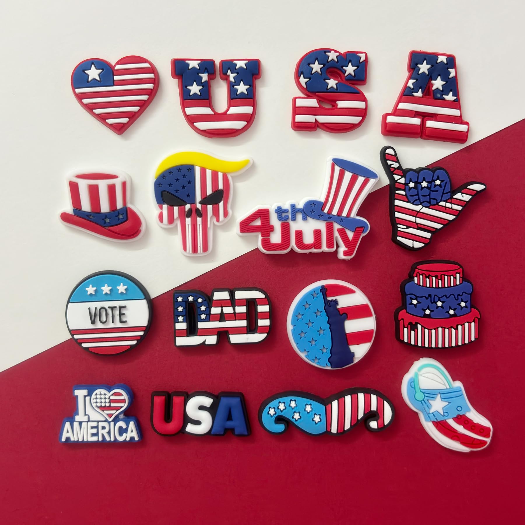 PVC Shoe Charms for Clog Sandals, USA Flag, Dancing, Cheerleading, DIY Shoe Decoration Charms, Party Favor
