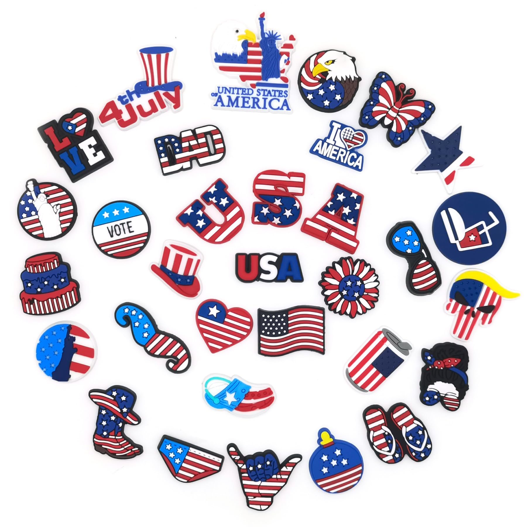 PVC Shoe Charms for Clog Sandals, USA Flag, Dancing, Cheerleading, DIY Shoe Decoration Charms, Party Favor