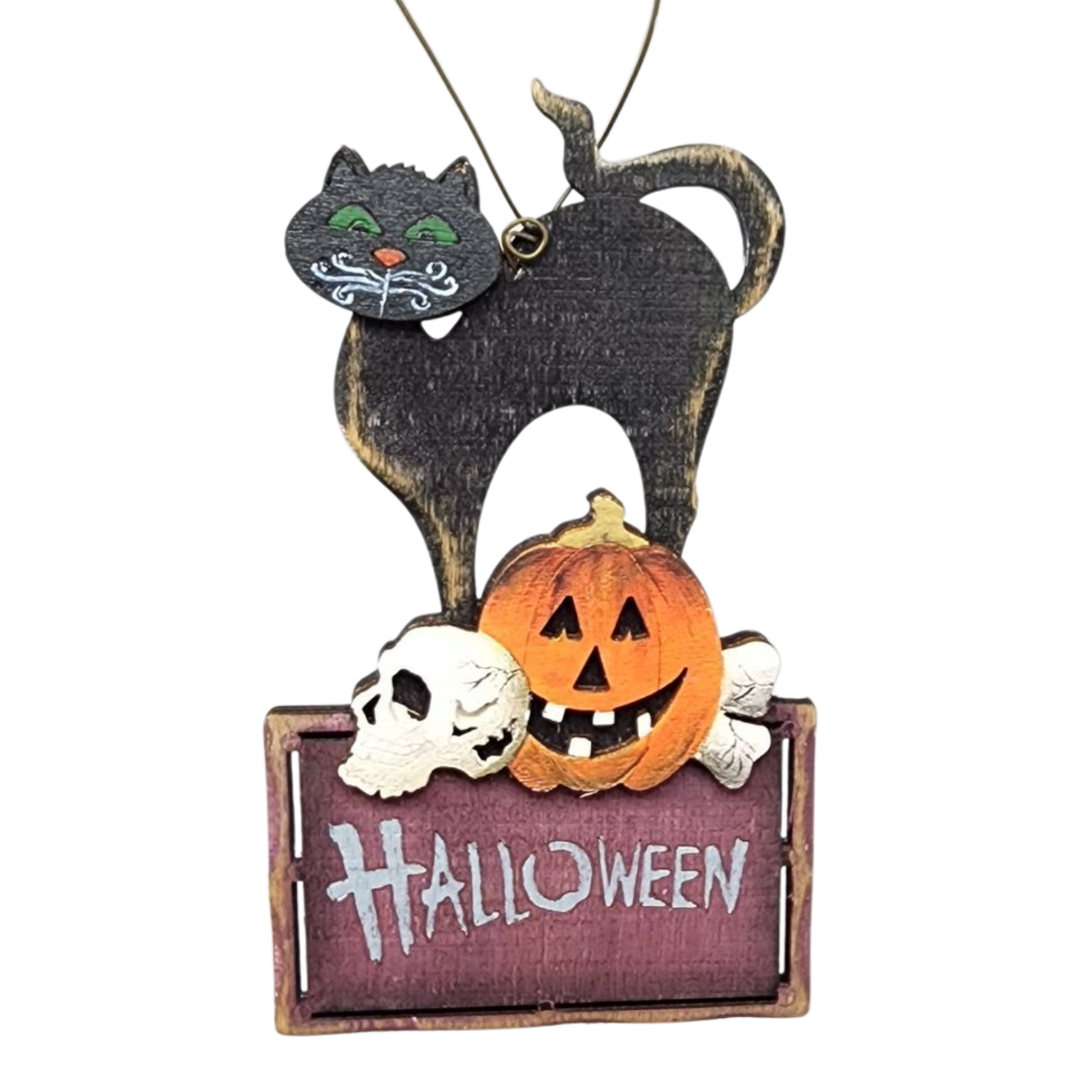 Wooden Halloween Ornament -  Black Cat