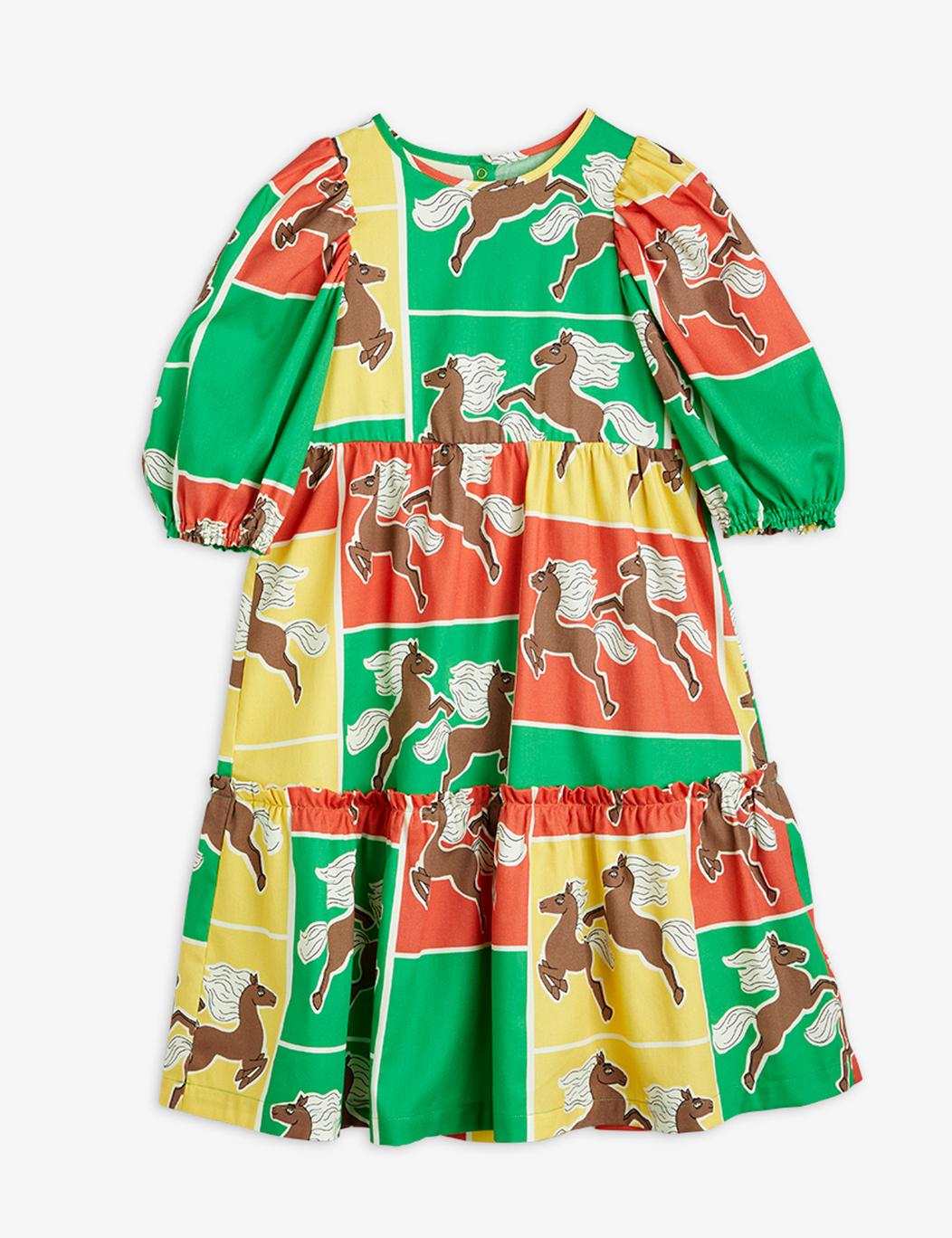 Horses Woven Puff Sleeve Dress - Multi