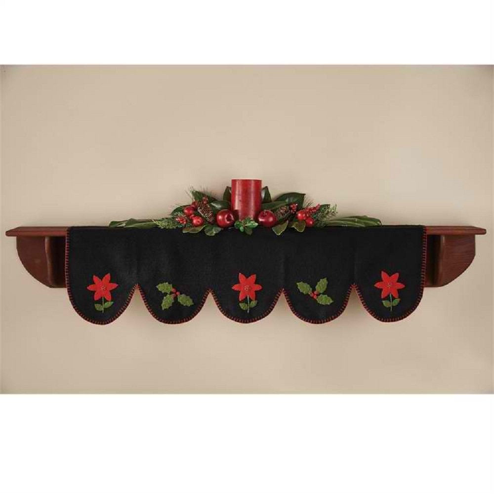 Yuletide Poinsettia Felt Mantel Scarf - 45" x 16"
