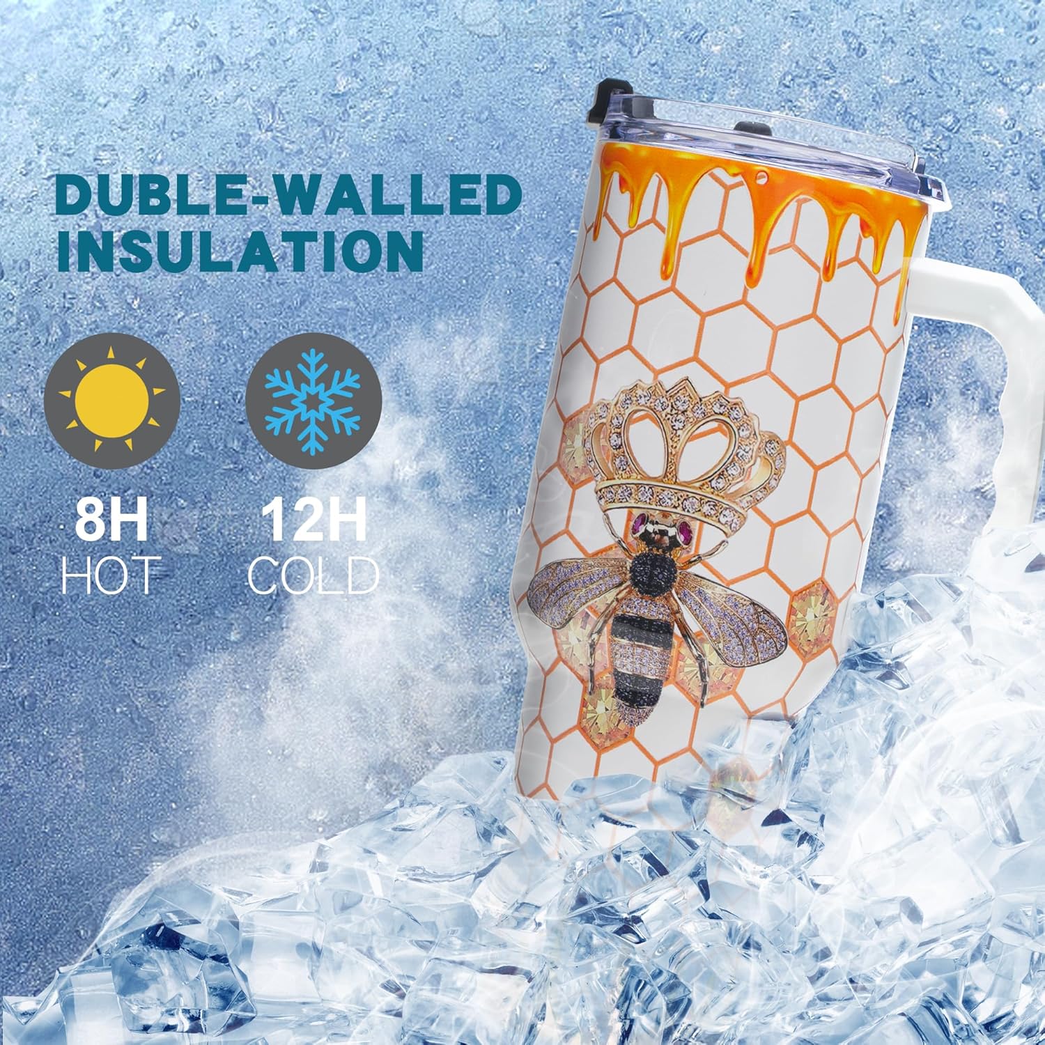 Queen Bee Gifts for Women – 40ozTumbler with Handle - Honeycomb Cup Birthday for Women, Wife, Sister, Best Friend, Teacher, Nurse – Mother’s Day Gifts for Mom