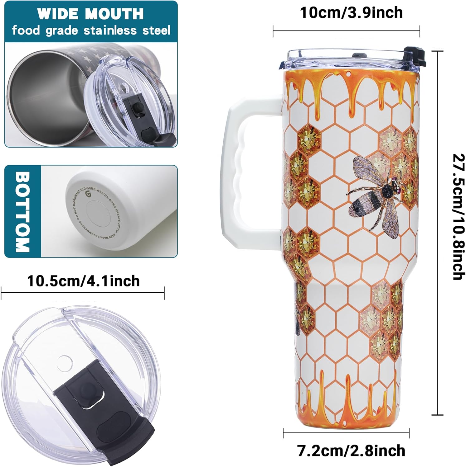 Queen Bee Gifts for Women – 40ozTumbler with Handle - Honeycomb Cup Birthday for Women, Wife, Sister, Best Friend, Teacher, Nurse – Mother’s Day Gifts for Mom