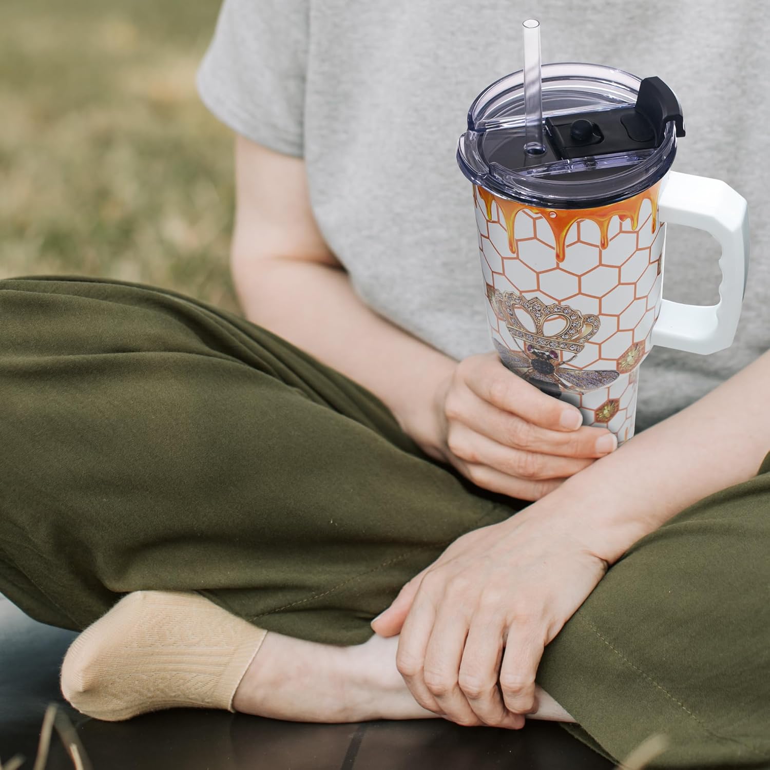Queen Bee Gifts for Women – 40ozTumbler with Handle - Honeycomb Cup Birthday for Women, Wife, Sister, Best Friend, Teacher, Nurse – Mother’s Day Gifts for Mom