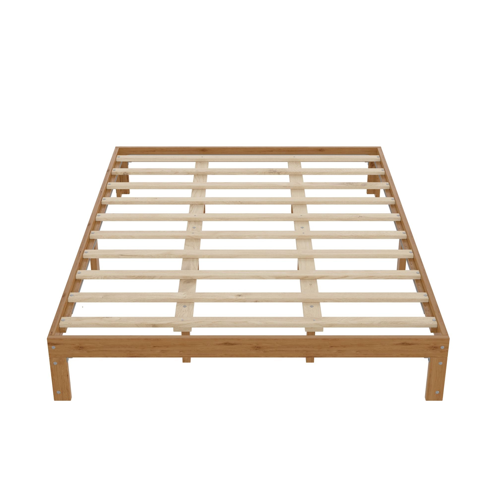 Queen Size Wood Platform Bed Frame-12 Inch Solid Wood Queen Bed Frame with Slat Support, No Box Spring Needed, Easy Assembly-Rustic Pine