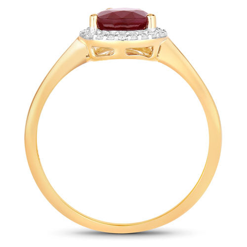 1.30 Carat Genuine Ruby and White Diamond 14K Yellow Gold Ring