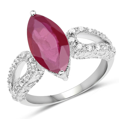 3.56 Carat Genuine Glass Filled Ruby and White Topaz .925 Sterling Silver Ring