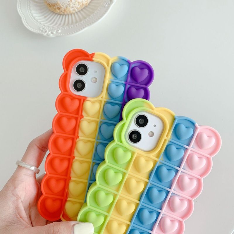 Rainbow Love Bubble is applicable to iPhone12 12 decompression mobile phone case. The pioneer XR pinch decompression protective sleeve is soft
