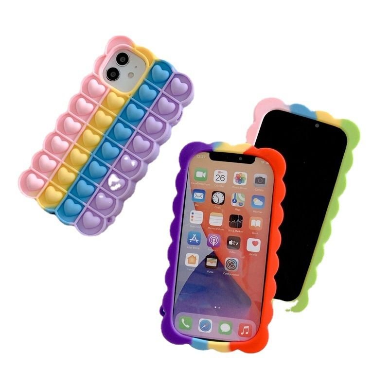 Rainbow Love Bubble is applicable to iPhone12 12 decompression mobile phone case. The pioneer XR pinch decompression protective sleeve is soft