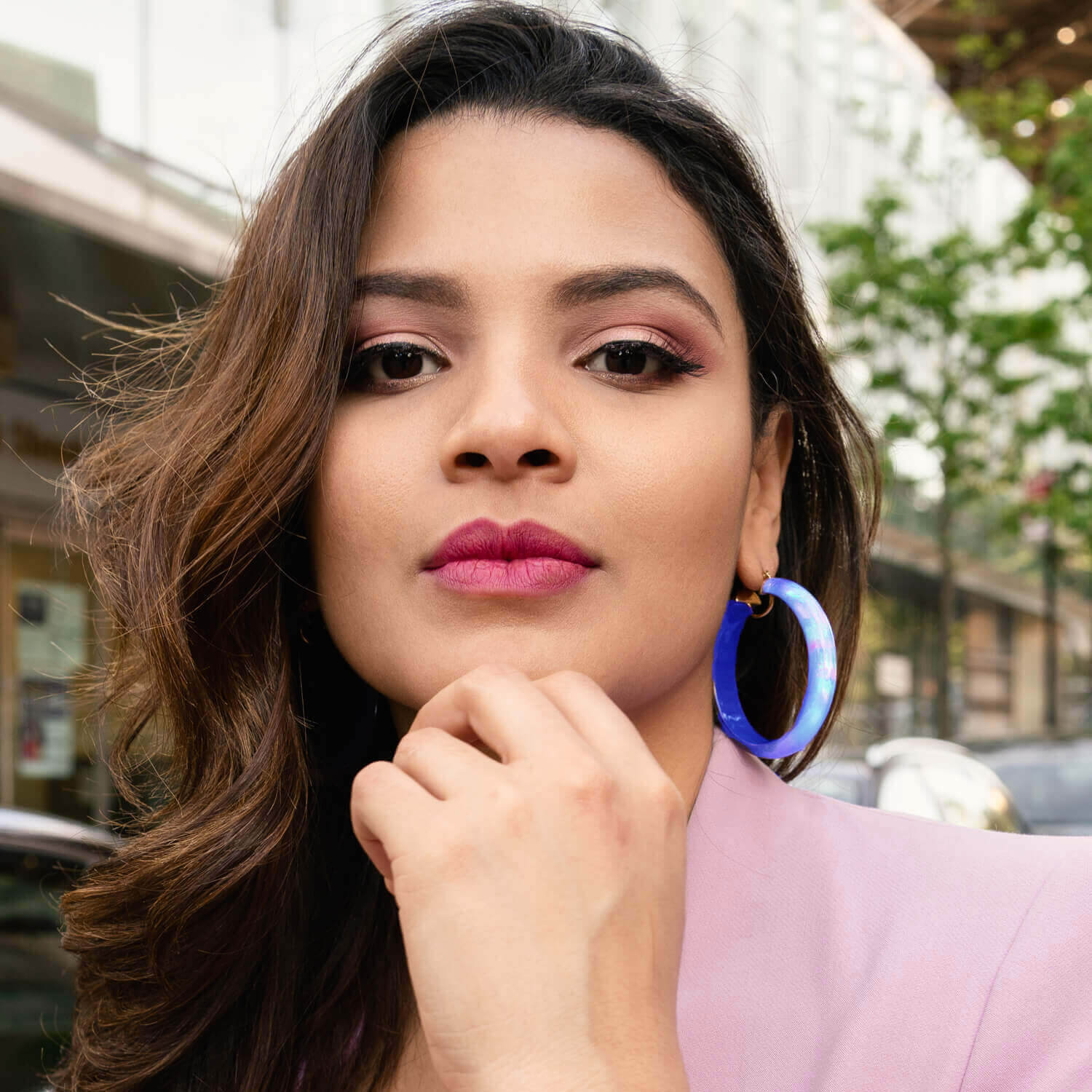 Large Rave Lucite Hoops in Blue