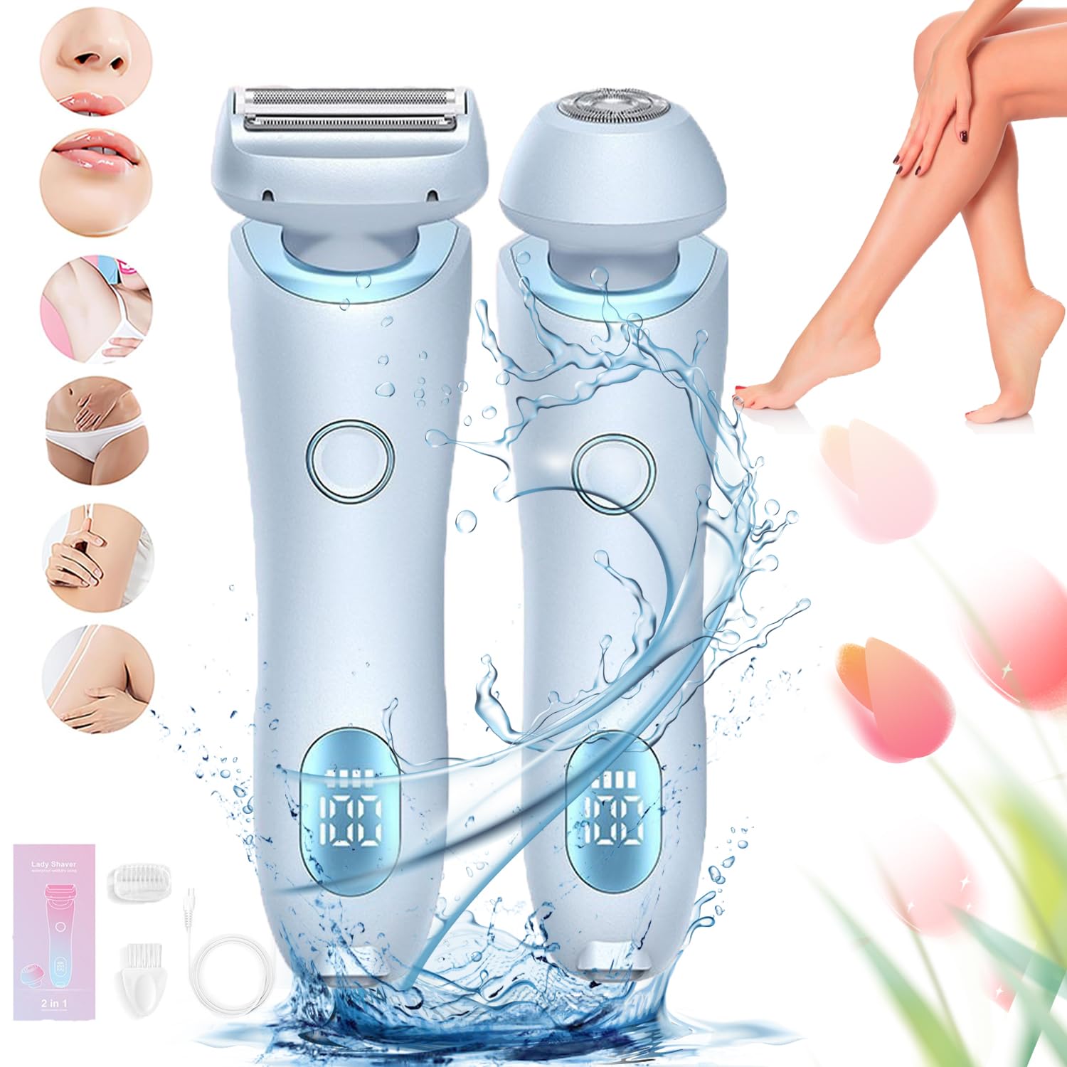 Rayzo Smooth Shave, Body Shaver Women, Dermwave Trimmer 2.0, VantiqueShaver, Razyo Razor, Comfort 2 in 1 Electric Lady Shaver, 2 In1 Wet & Dry (Blue)