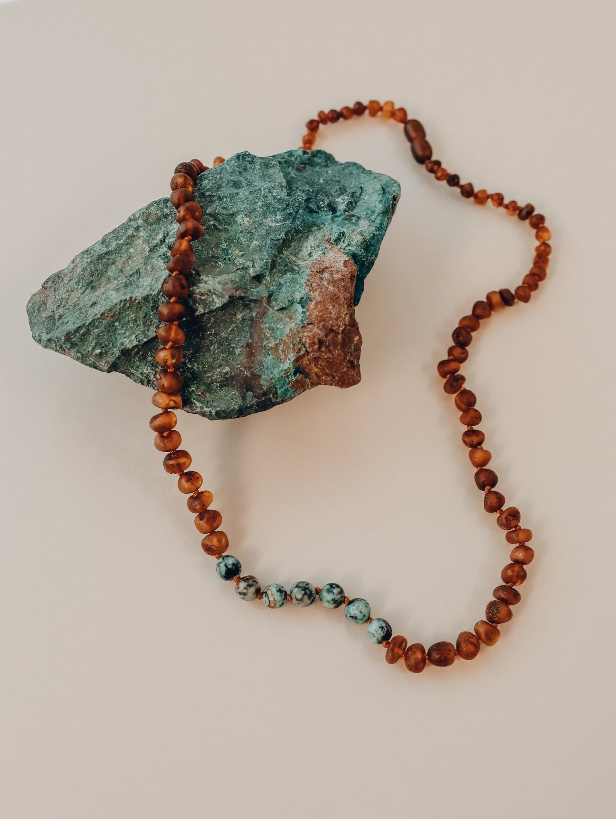 Raw Cognac Baltic Amber + Turquoise Jasper || Necklace