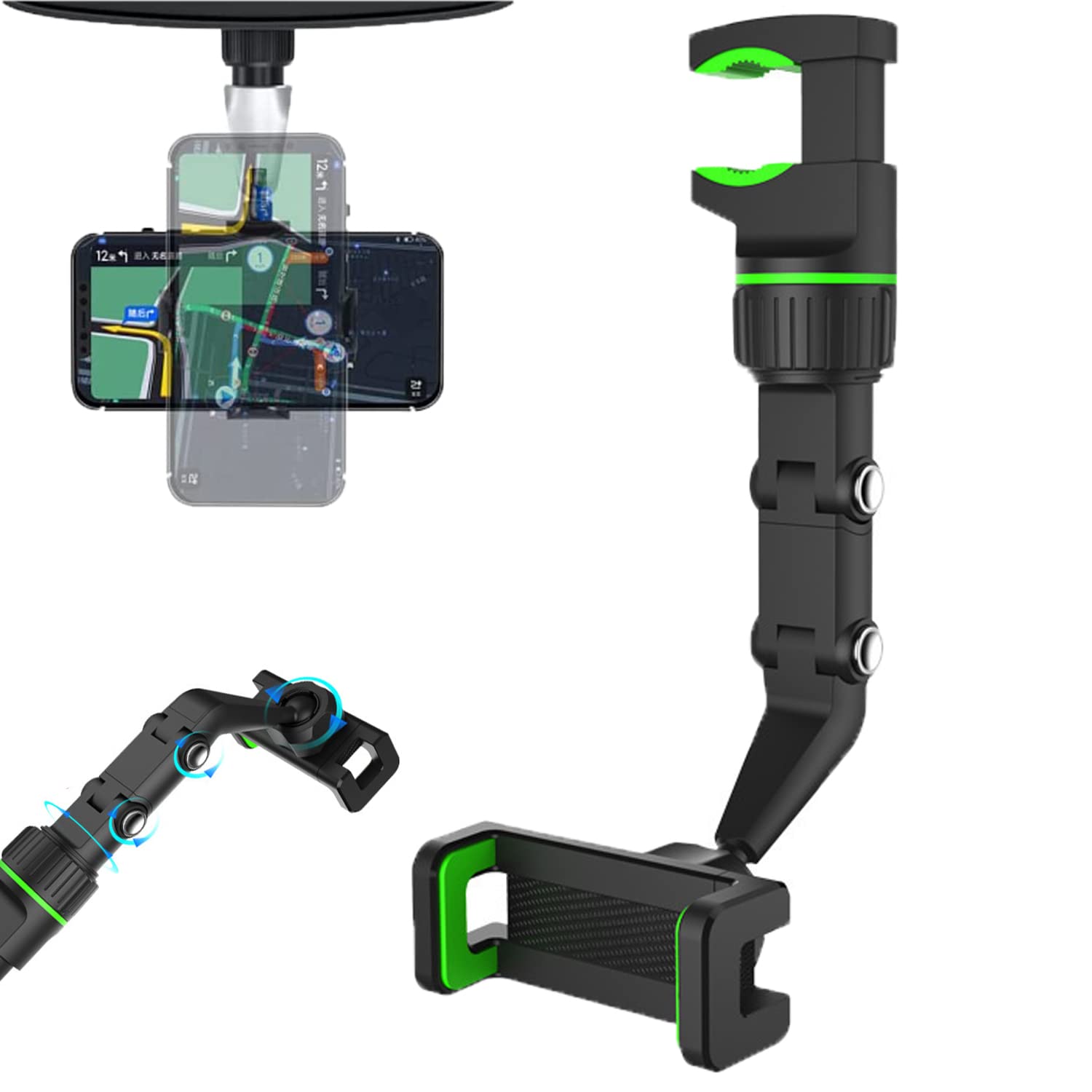 Rearview Mirror Phone Holder, Multi-Function Adjustable 360° Universal Holder, 360 Degree Car PhoneHolder Rearview Mirror,Rotato Grip Cell PhoneHolder,Multi-Function Universal Adjustable (2)