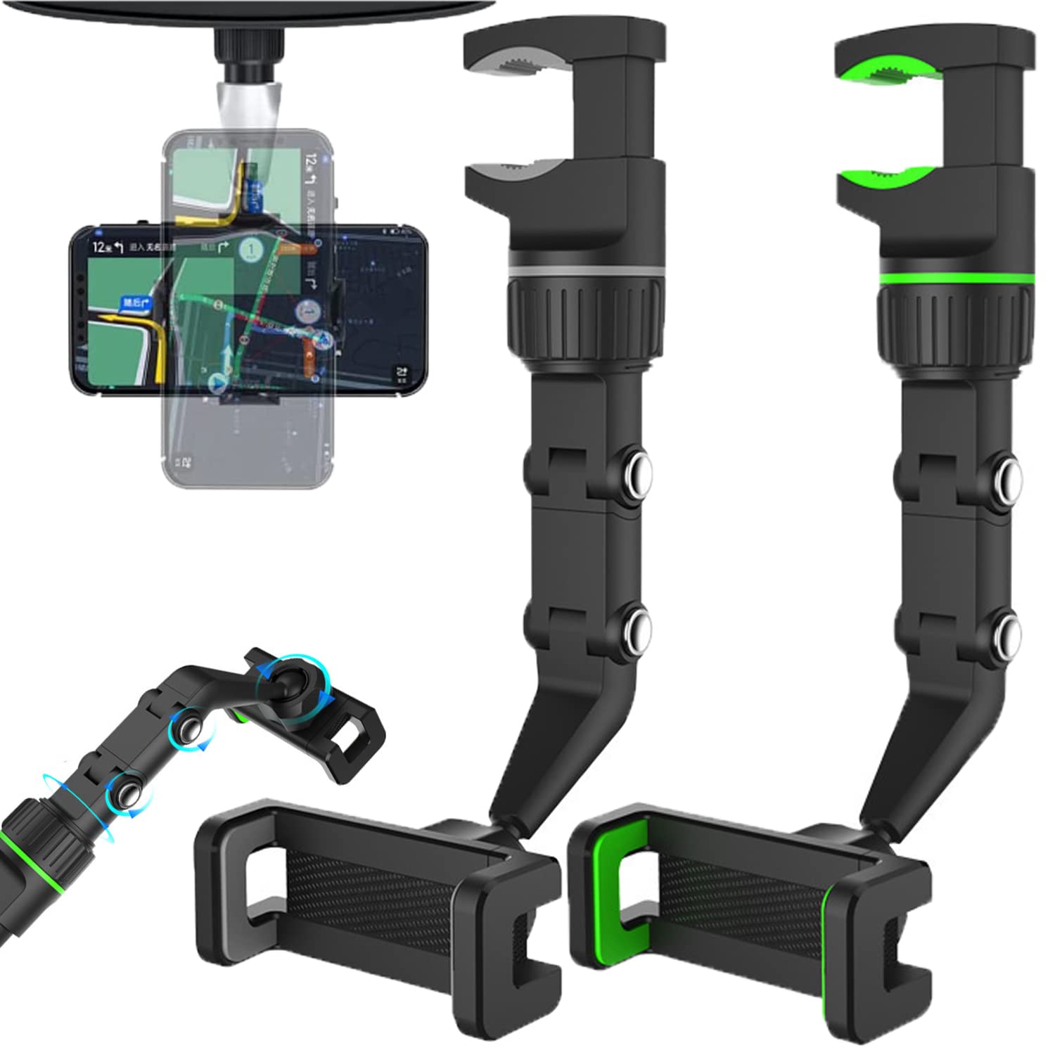 Rearview Mirror Phone Holder, Multi-Function Adjustable 360° Universal Holder, 360 Degree Car PhoneHolder Rearview Mirror,Rotato Grip Cell PhoneHolder,Multi-Function Universal Adjustable (2)