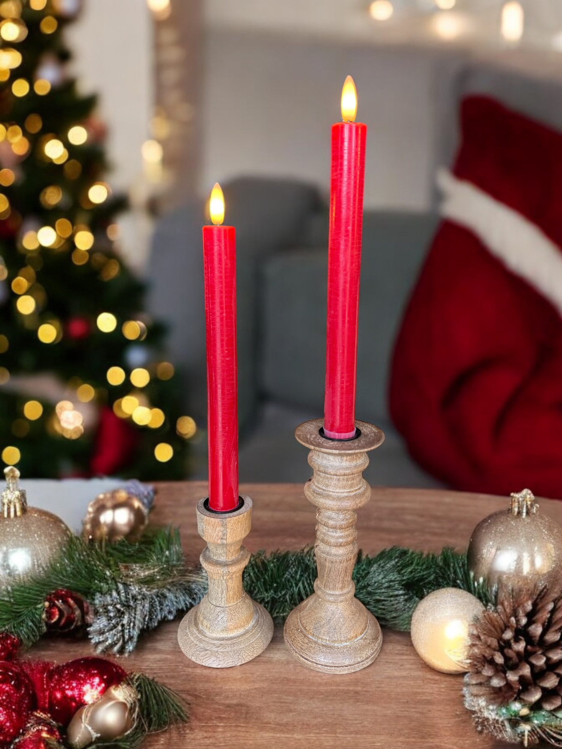 Red 3D Flameless Taper Candles (Set of 2)