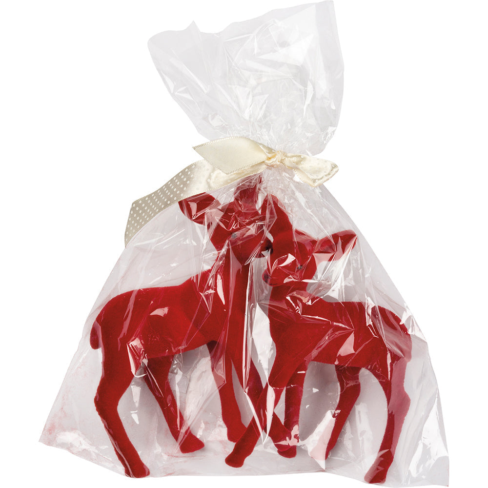Red Flocked Deer Sitter Set /2