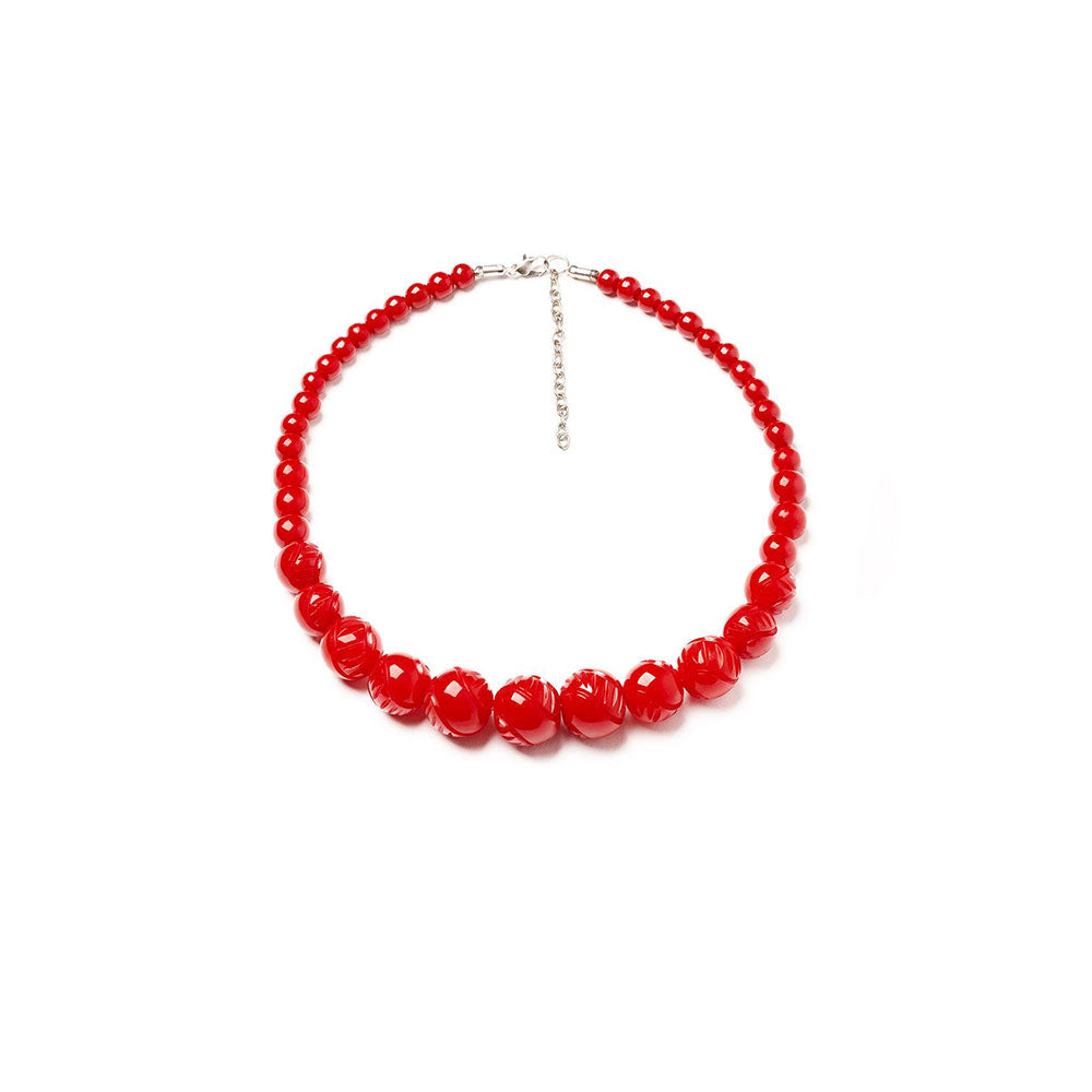 Red Heavy Carve Fakelite Bead Necklace by Splendette