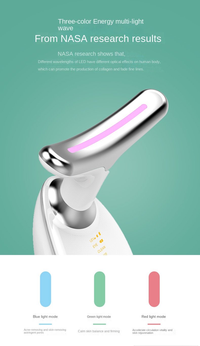 Red-Light-Therapy-for-Face and Neck, Red Light Therapy Wand, 3 Color Led Face Neck Massager for Skin Tightening, Face Lift, Wrinkle Removal, White