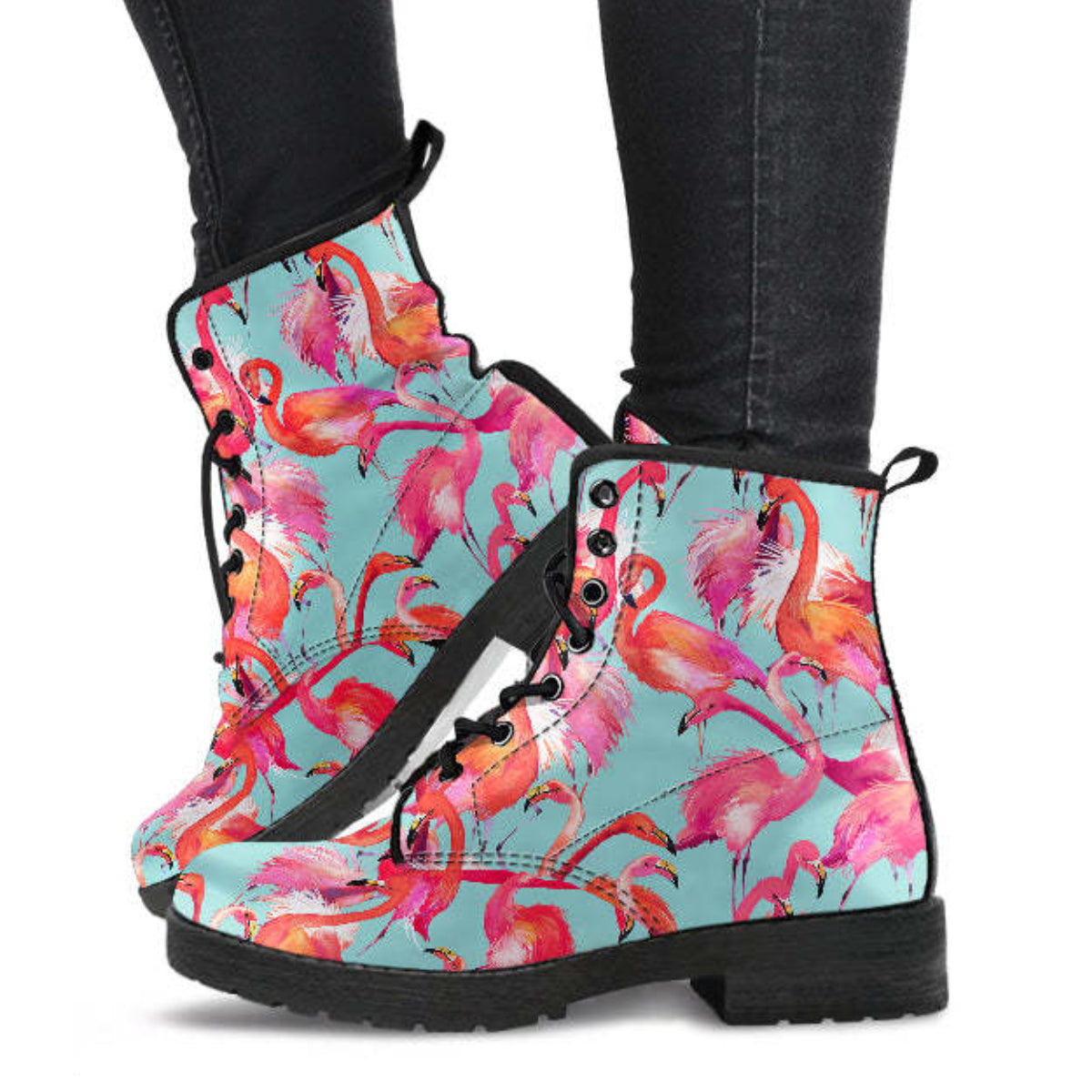Flamingo Flock Leather Boots