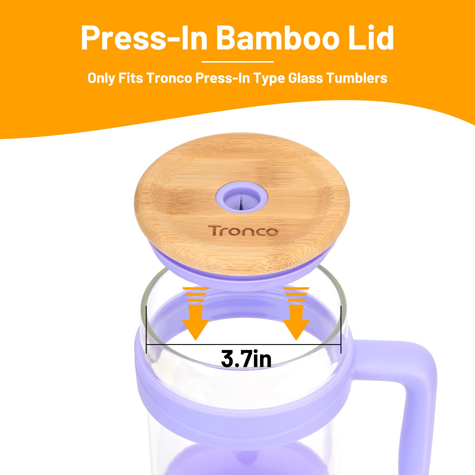 Replacement Bamboo Lid for Tumblers, Press-In Lid, Fits Tronco 32 oz 42 oz Glass Tumblers with Handle, Amber