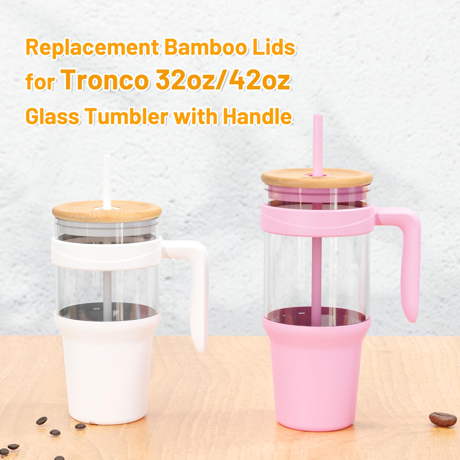 Replacement Bamboo Lid for Tumblers, Press-In Lid, Fits Tronco 32 oz 42 oz Glass Tumblers with Handle, Amber