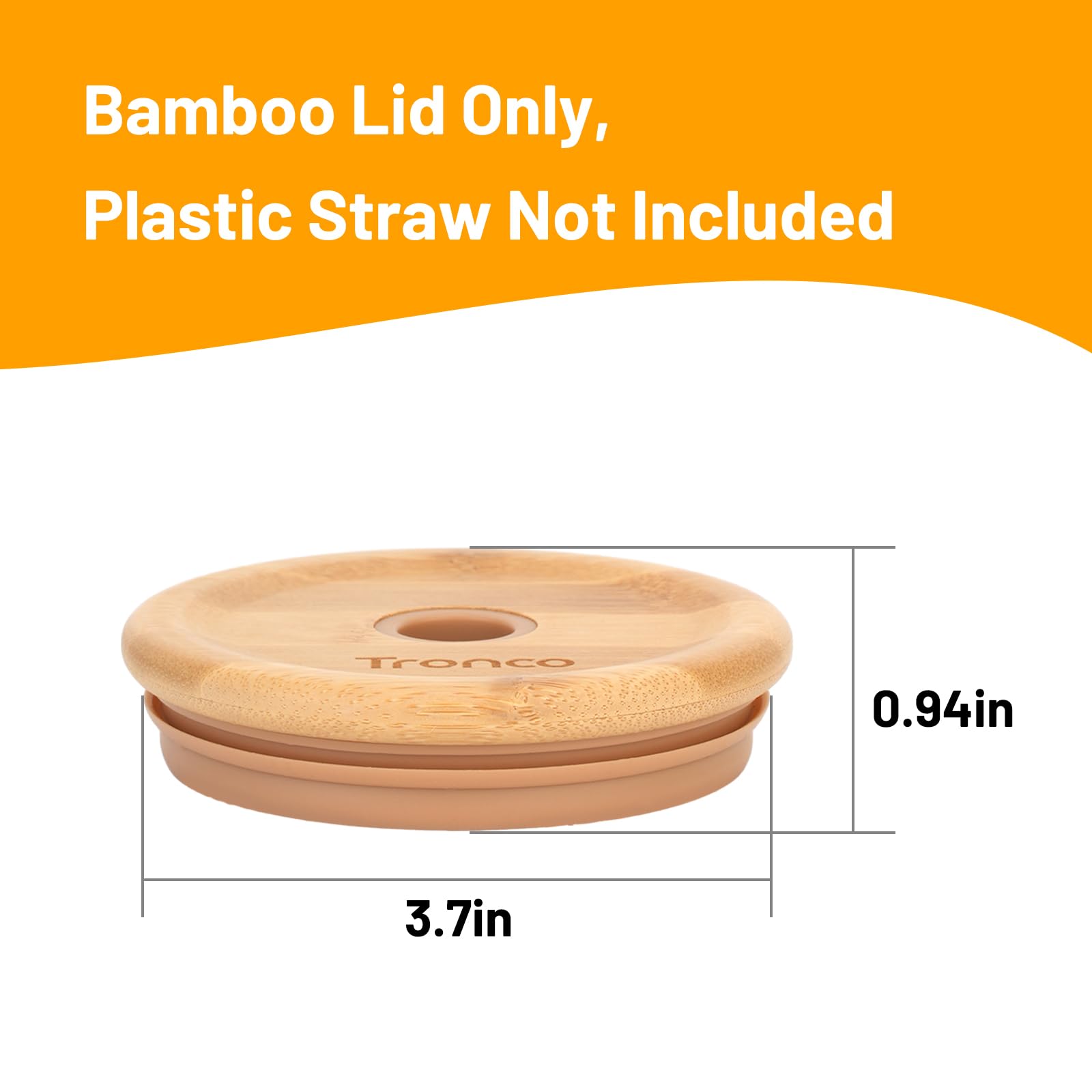 Replacement Bamboo Lid for Tumblers, Press-In Lid, Fits Tronco 32 oz 42 oz Glass Tumblers with Handle, Amber