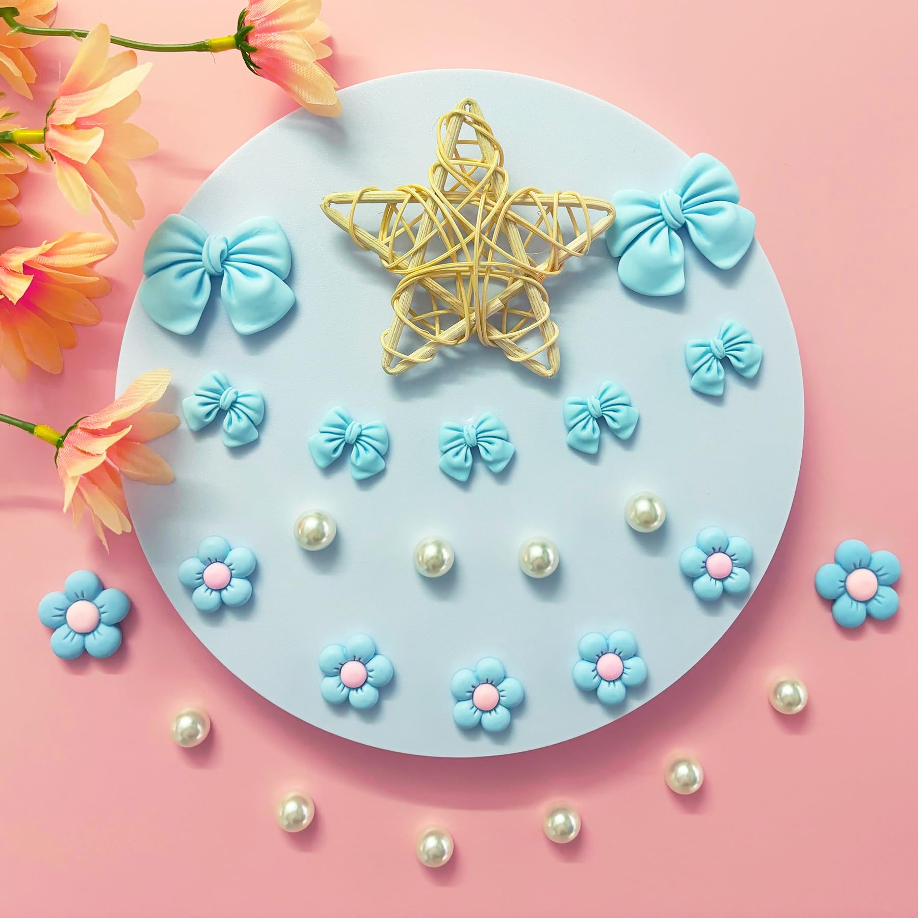 Resin Pink Bow Shoe Charms for Girls, 24Pcs Cute Flower Accessories for Clog Sandals, Pearl Decoration for Women, DIY Party Favor