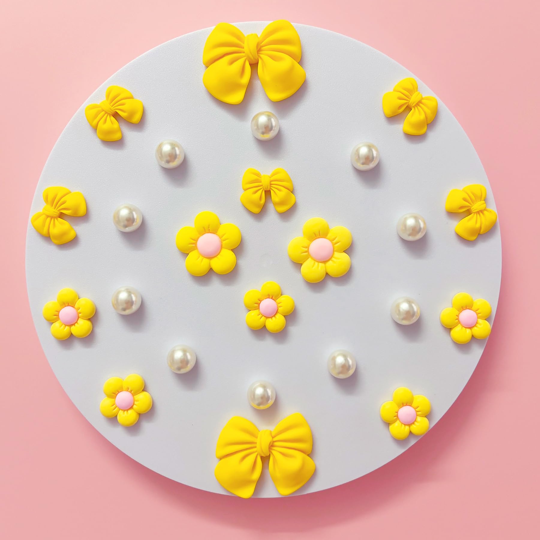 Resin Pink Bow Shoe Charms for Girls, 24Pcs Cute Flower Accessories for Clog Sandals, Pearl Decoration for Women, DIY Party Favor