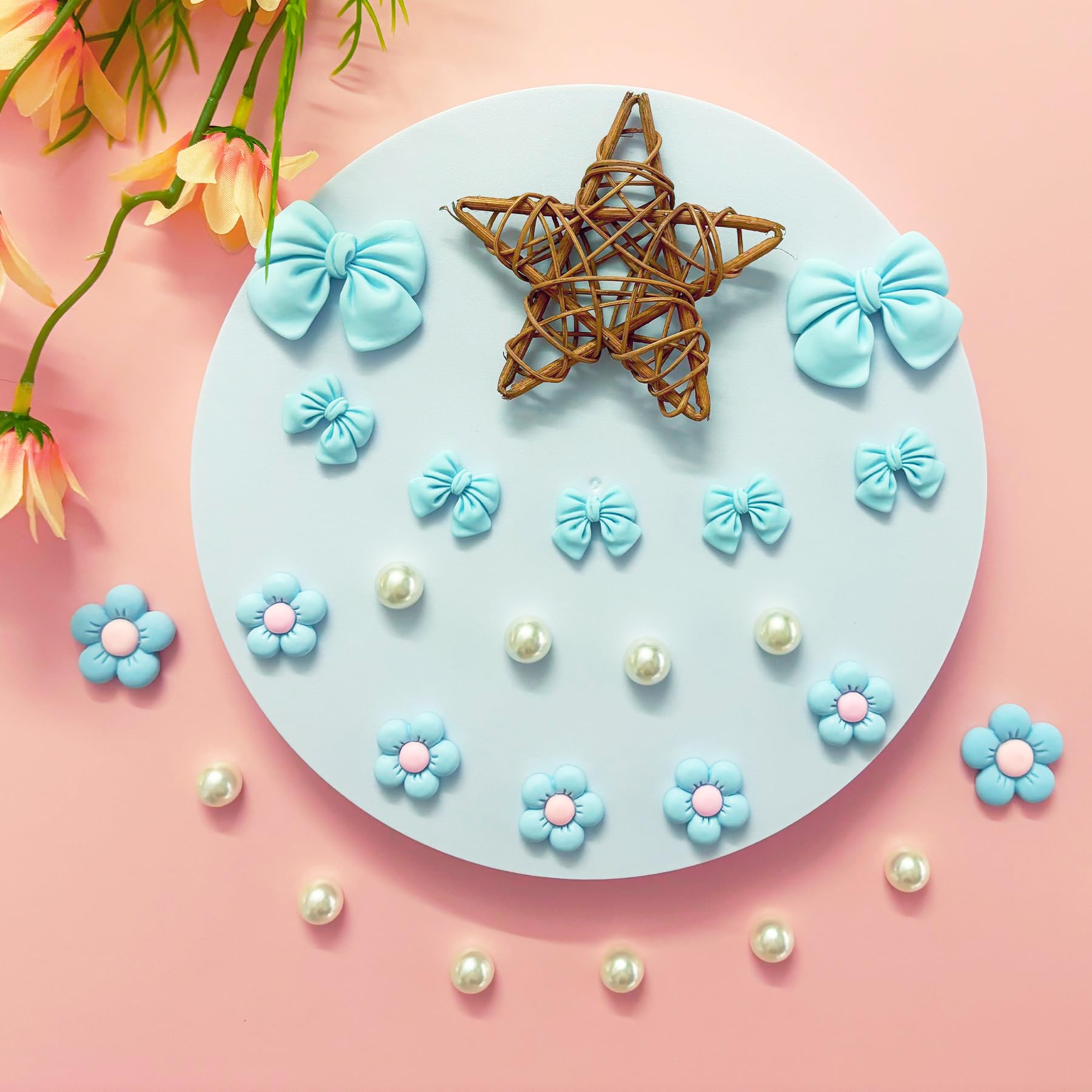 Resin Pink Bow Shoe Charms for Girls, 24Pcs Cute Flower Accessories for Clog Sandals, Pearl Decoration for Women, DIY Party Favor