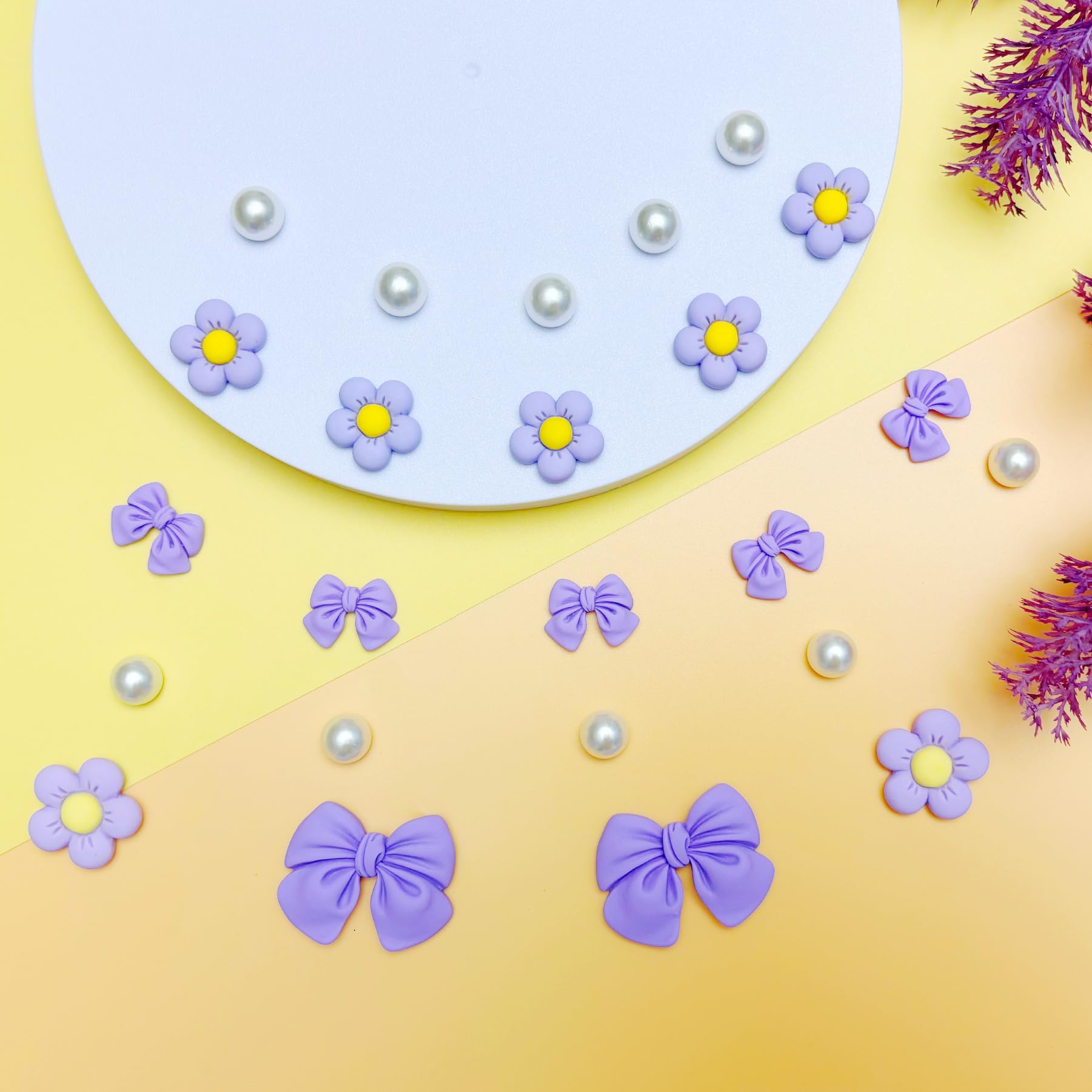 Resin Pink Bow Shoe Charms for Girls, 24Pcs Cute Flower Accessories for Clog Sandals, Pearl Decoration for Women, DIY Party Favor