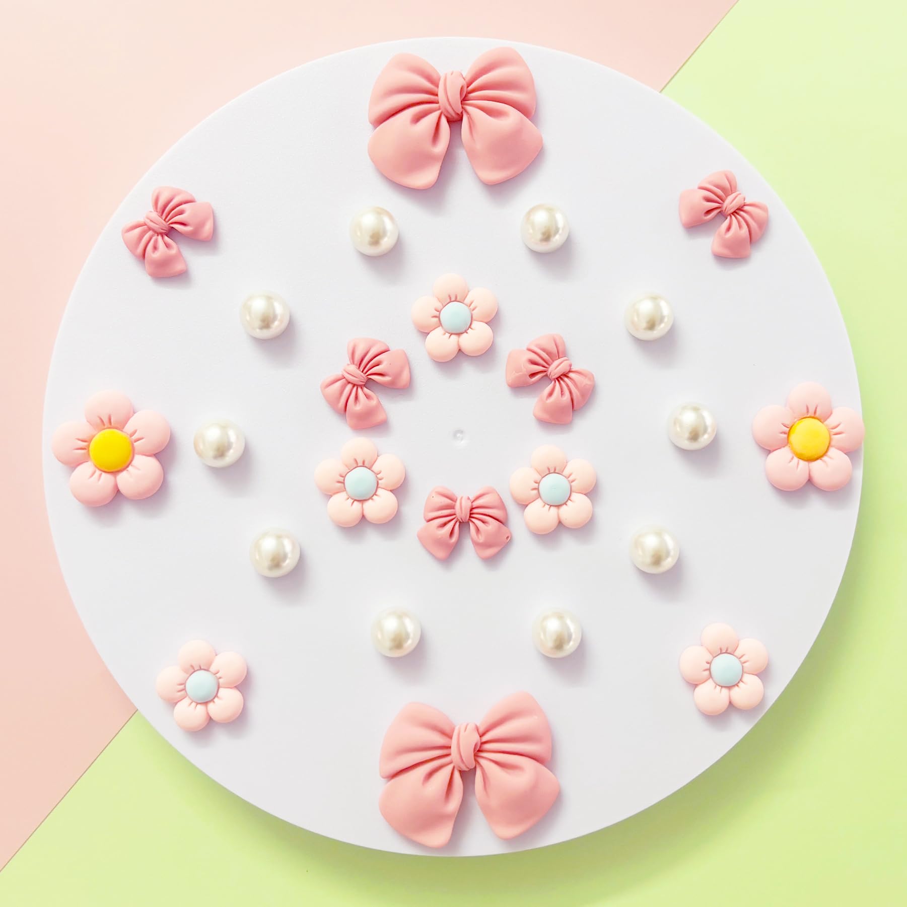 Resin Pink Bow Shoe Charms for Girls, 24Pcs Cute Flower Accessories for Clog Sandals, Pearl Decoration for Women, DIY Party Favor