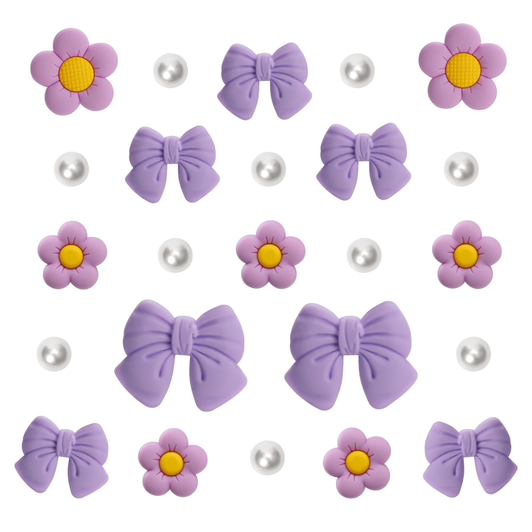Resin Pink Bow Shoe Charms for Girls, 24Pcs Cute Flower Accessories for Clog Sandals, Pearl Decoration for Women, DIY Party Favor
