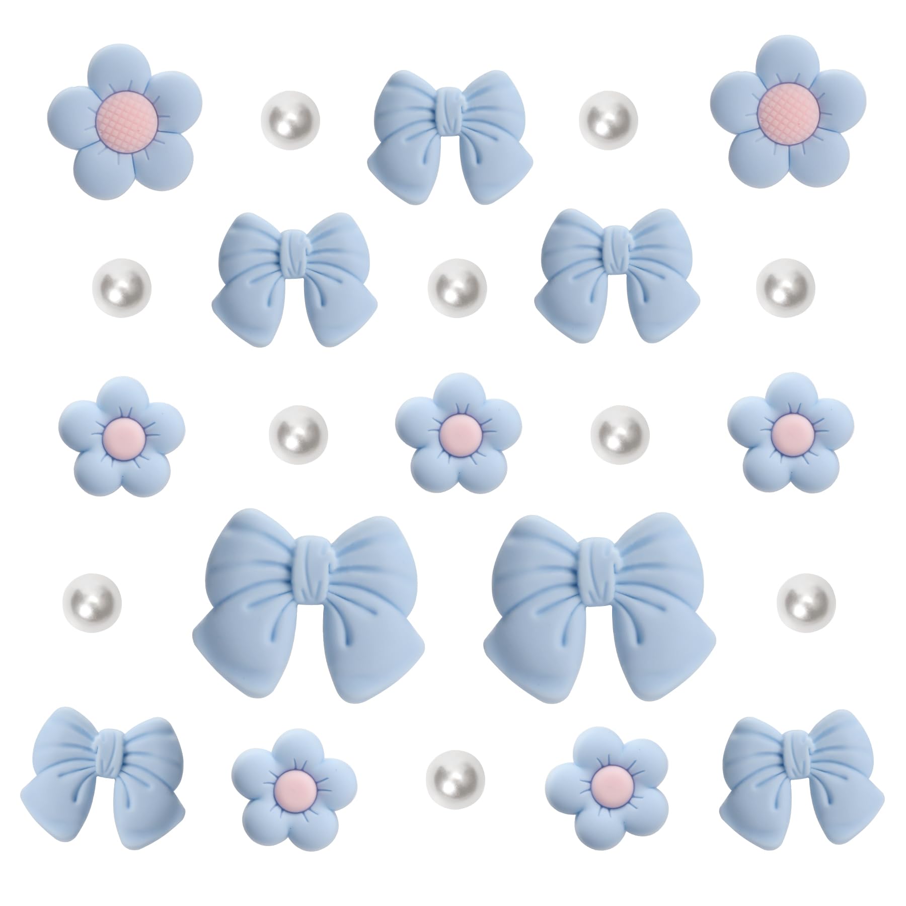 Resin Pink Bow Shoe Charms for Girls, 24Pcs Cute Flower Accessories for Clog Sandals, Pearl Decoration for Women, DIY Party Favor