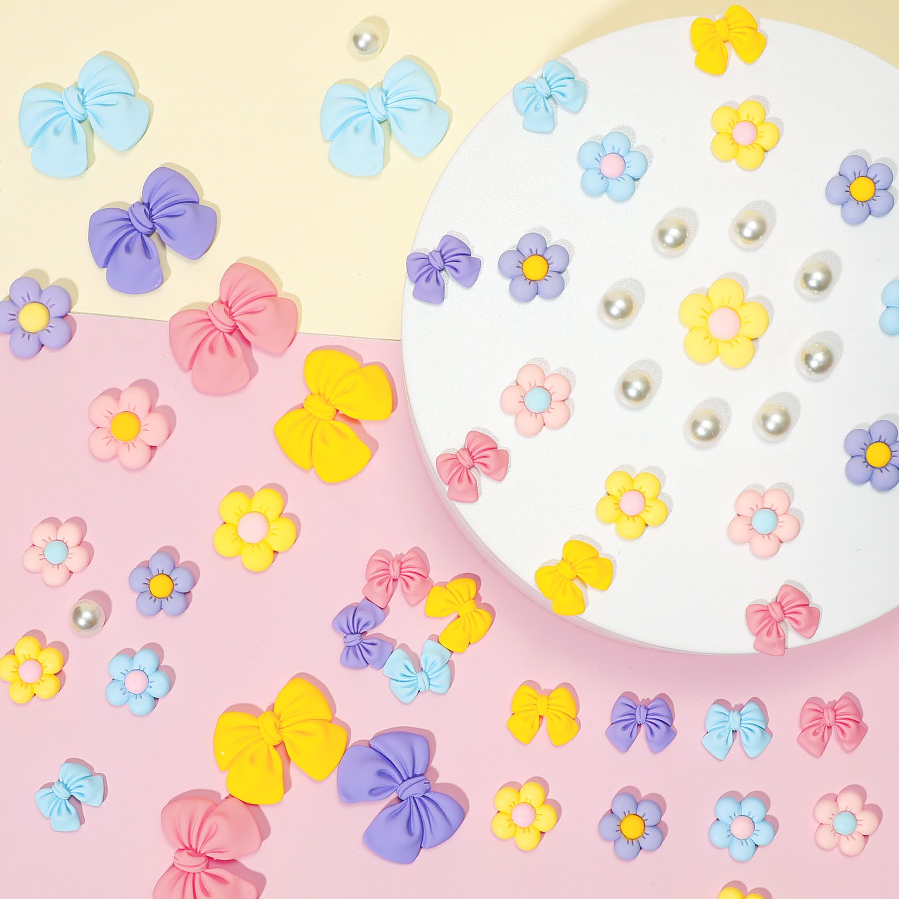 Resin Pink Bow Shoe Charms for Girls, 24Pcs Cute Flower Accessories for Clog Sandals, Pearl Decoration for Women, DIY Party Favor