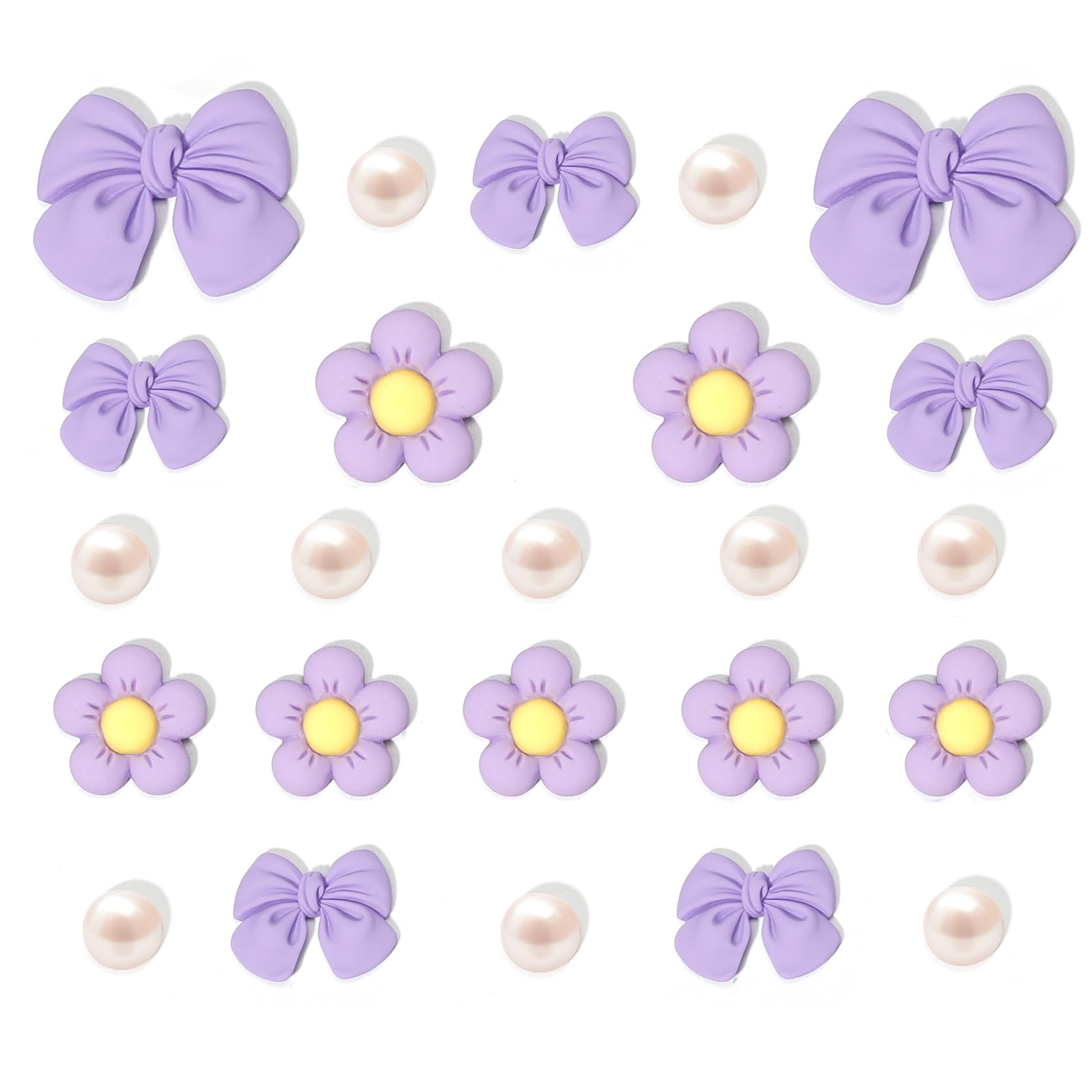 Resin Pink Bow Shoe Charms for Girls, 24Pcs Cute Flower Accessories for Clog Sandals, Pearl Decoration for Women, DIY Party Favor