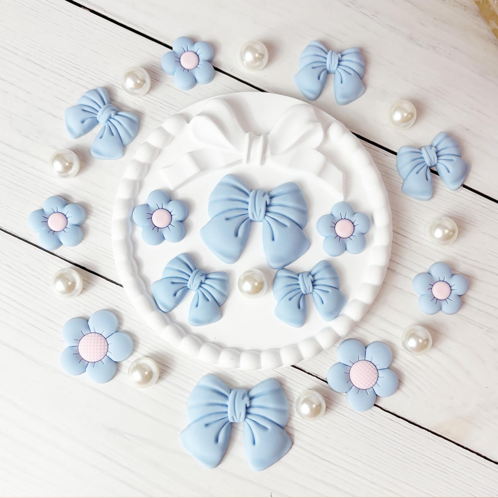 Resin Pink Bow Shoe Charms for Girls, 24Pcs Cute Flower Accessories for Clog Sandals, Pearl Decoration for Women, DIY Party Favor