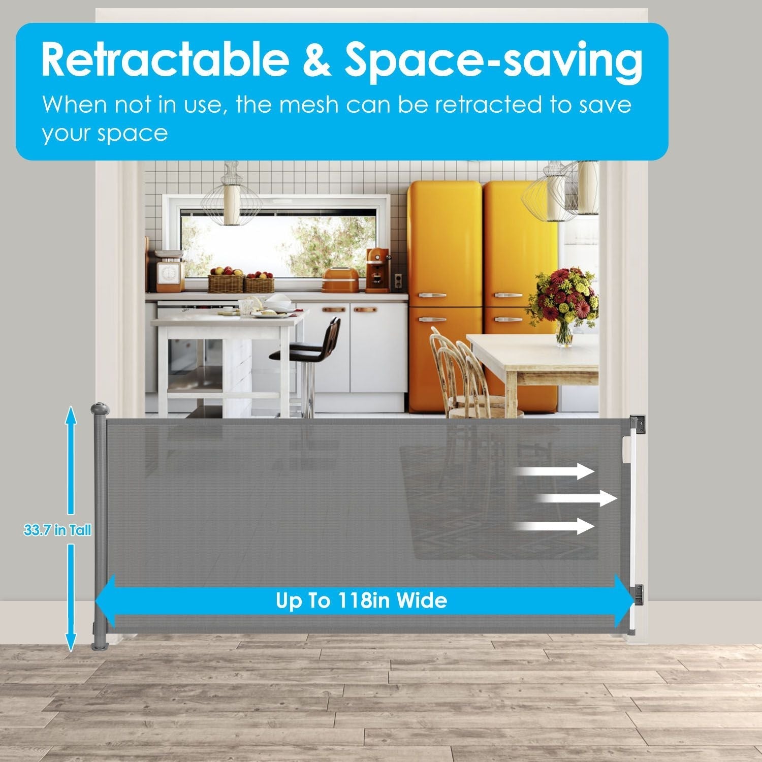 Retractable Baby Security Gate Door 118in Extra Wide Stair Gate for Toddlers with Punch Kit Punch-free Kit for Doorway Hallway Indoor Outdoor