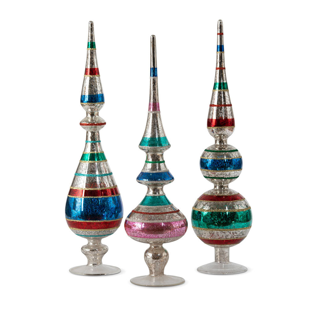 Retro Stripe Tabletop Glass Finial Set of 3